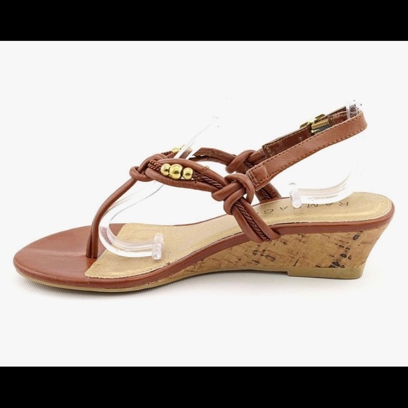 Rampage Cairo Brown Open Toe Wedge Sandals Sz 10 - Picture 3 of 11